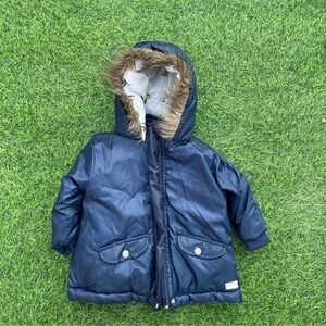7 For All Mankind Blue Plush Soft Puffy Coat Jacket Baby 24 months hooded zip up